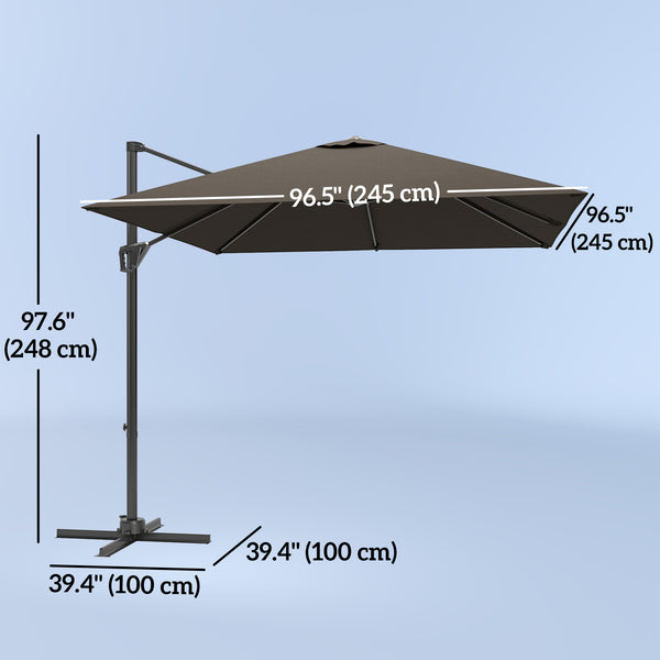 8-foot square cantilever parasol with cross base, brown
