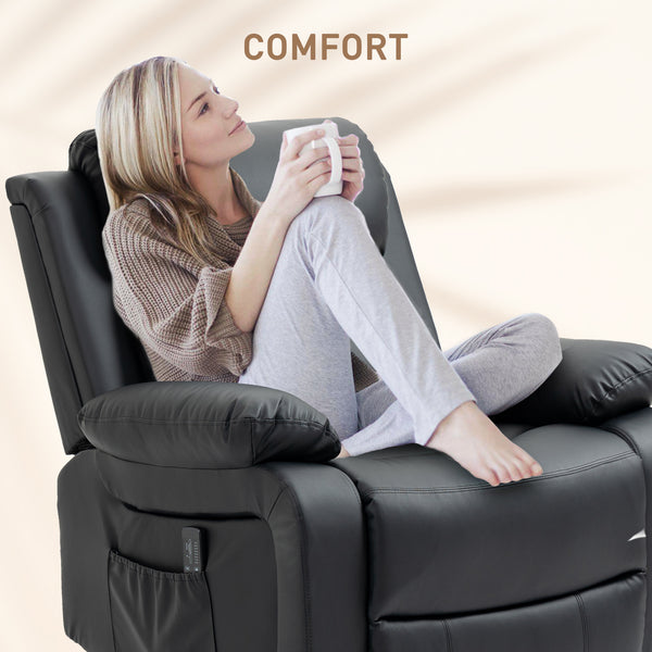 Faux Leather Recliner Chair with Vibration Massage, Black
