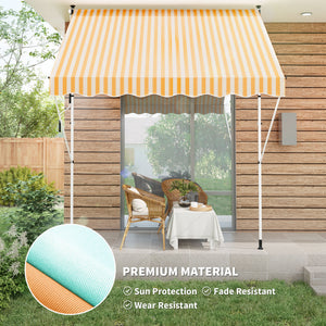 10x5ft Manual Retractable Awning, Patio Sun Shade Canopy Shelter with 5.6-9.2ft Support Pole, Water Resistant UV Protector, for Window, Door, Porch, Deck, Yellow