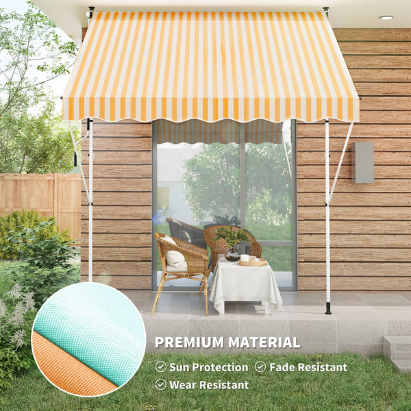 10x5ft Manual Retractable Awning, Patio Sun Shade Canopy Shelter with 5.6-9.2ft Support Pole, Water Resistant UV Protector, for Window, Door, Porch, Deck, Yellow