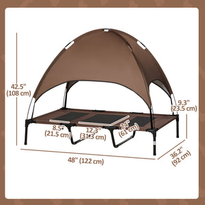 Elevated dog bed with canopy, coffee color
