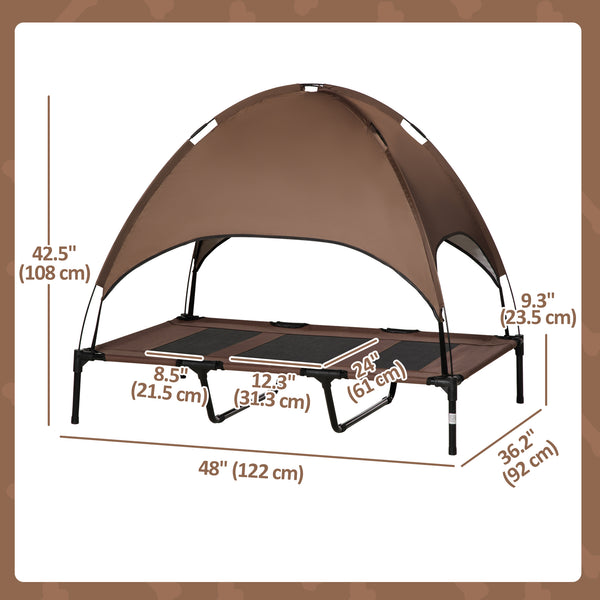 Elevated dog bed with canopy, coffee color