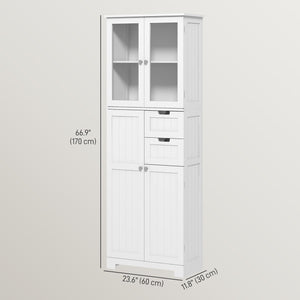 Tall bathroom storage cabinet with adjustable shelves, white