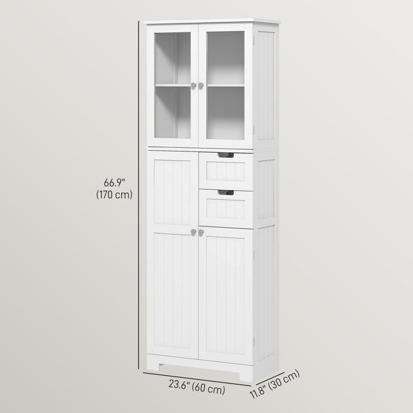 Tall bathroom storage cabinet with adjustable shelves, white