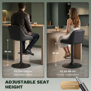 Black Faux Leather Adjustable Bar Stools, Set of 2