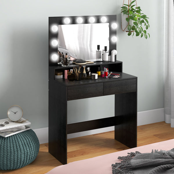 Dressing table with LED lighting mirror and drawers, black