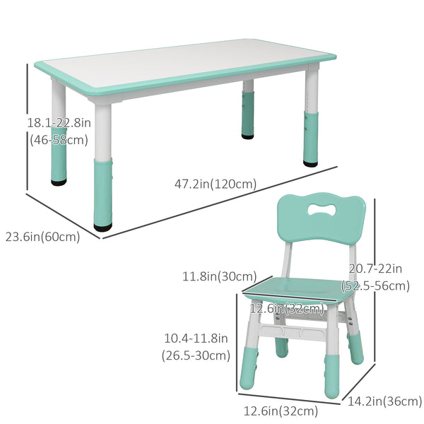 Children's table and 4 chairs set, green