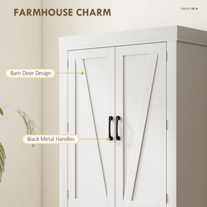 Country Style Storage Cabinet with 4 Barn Doors, White