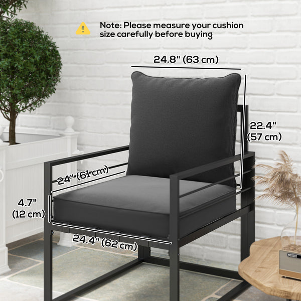 Thick and deep outdoor seat cushions with back cushion, charcoal gray