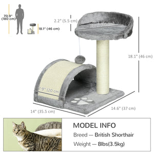 43cm Cat Tree with Hanging Toy, Grey