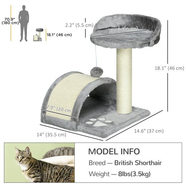 43cm Cat Tree with Hanging Toy, Grey