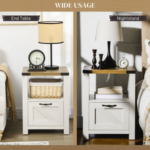 Farmhouse style side table with storage, white