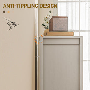 Kitchen buffet with barn-style sliding door and adjustable shelves, white wood look.