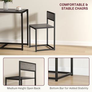 Dining table and chairs set, industrial style, for 2 people, ideal for small spaces.