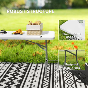 Portable folding plastic table with carrying handle