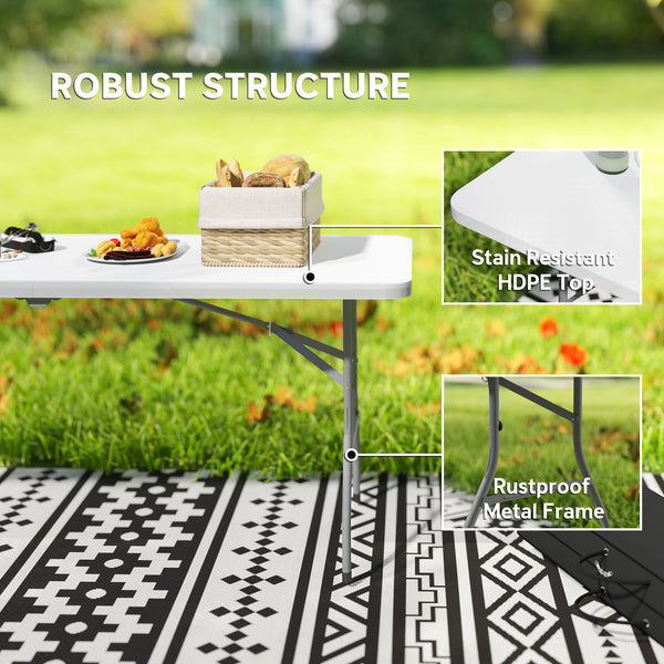 Portable folding plastic table with carrying handle
