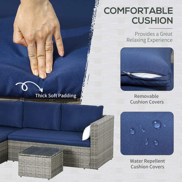 Modern 3 Piece Rattan Sofa Set with Coffee Table, Cushions and Pillows