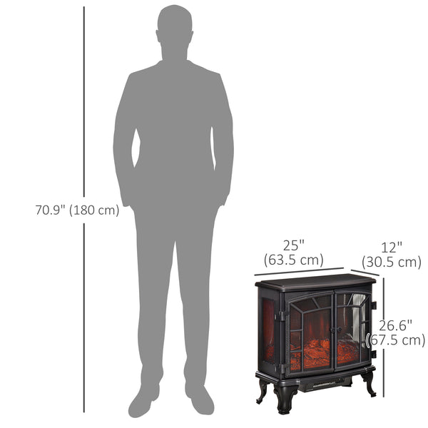 Electric Fireplace with Realistic Flame Effect 750W/1500W, Black