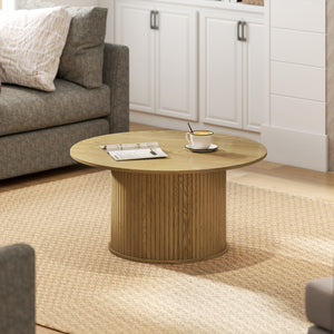 80cm round Nordic style coffee table with fluted cylindrical base