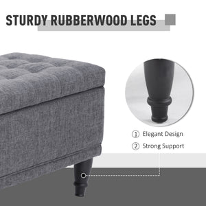 Linen fabric storage pouf with soft closing, gray