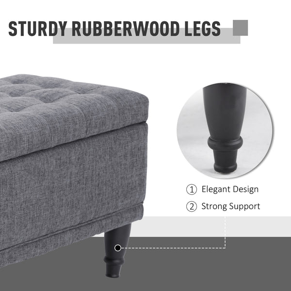 Linen fabric storage pouf with soft closing, gray