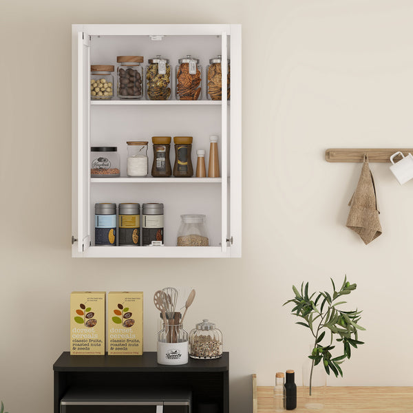 Modern wall-mounted bathroom cabinet with 2 doors and 2 adjustable shelves, white
