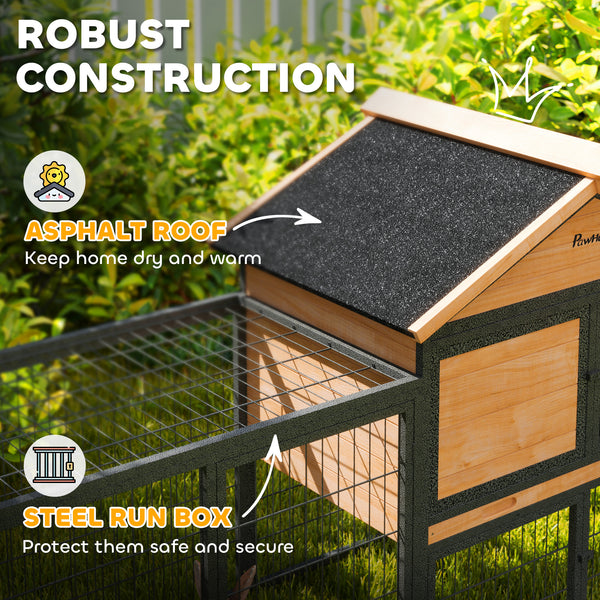 Outdoor hutch with run, removable plastic tray, asphalt roof and access ramp
