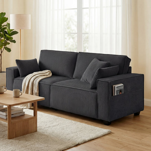 3-seater sofa, modern corduroy upholstery, dark gray