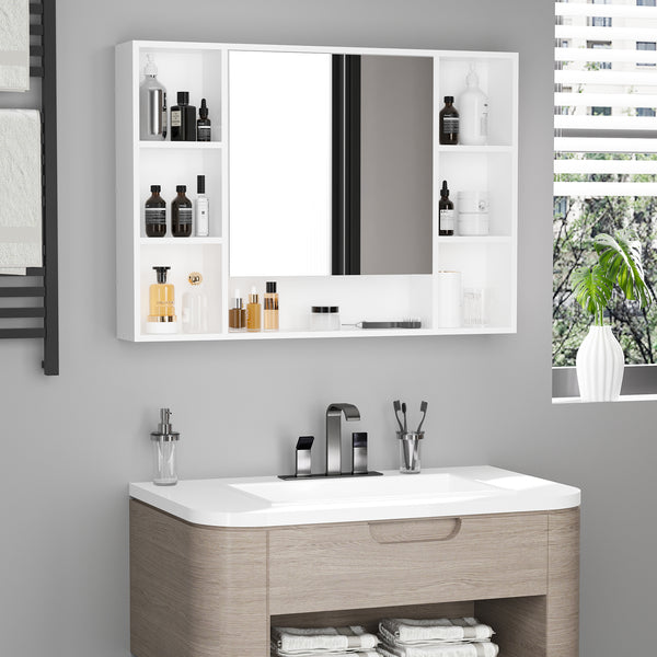 Wall-mounted medicine cabinet with single mirrored door, shelves and storage cupboard, white