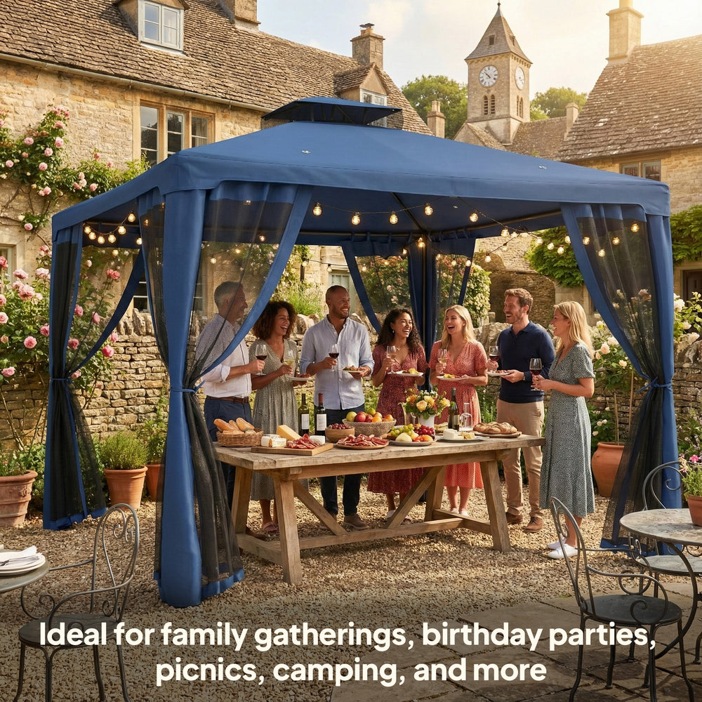10 x 10 ft gazebo with mosquito netting, dark blue