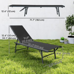 2 Pieces Folding Outdoor Lounge Chairs, Reclining Chaise Lounge Tanning Chair w/ Adjustable Back, Mesh Seat, Black