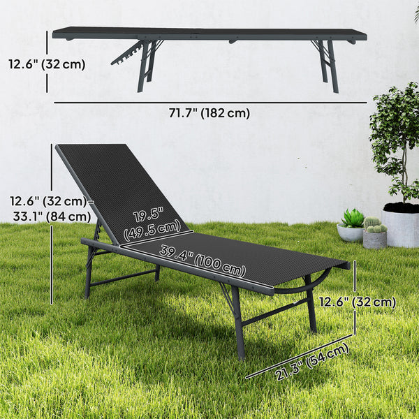 2 Pieces Folding Outdoor Lounge Chairs, Reclining Chaise Lounge Tanning Chair w/ Adjustable Back, Mesh Seat, Black