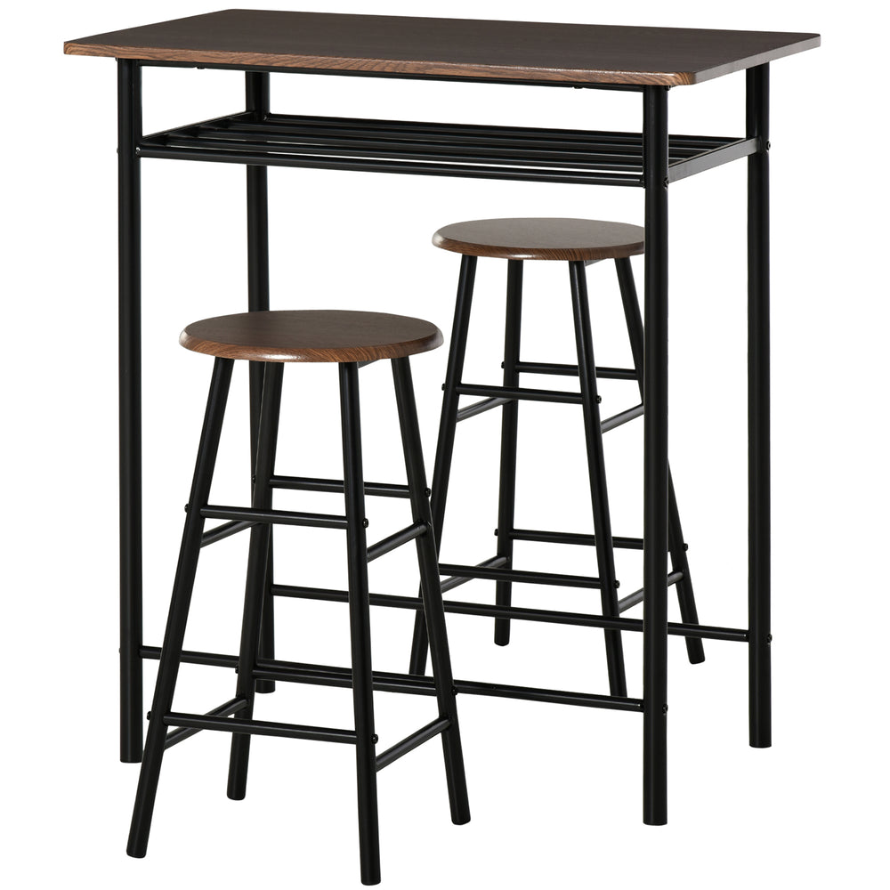 3-piece high table set including a storage shelf and a footrest in metal, black and oak. 