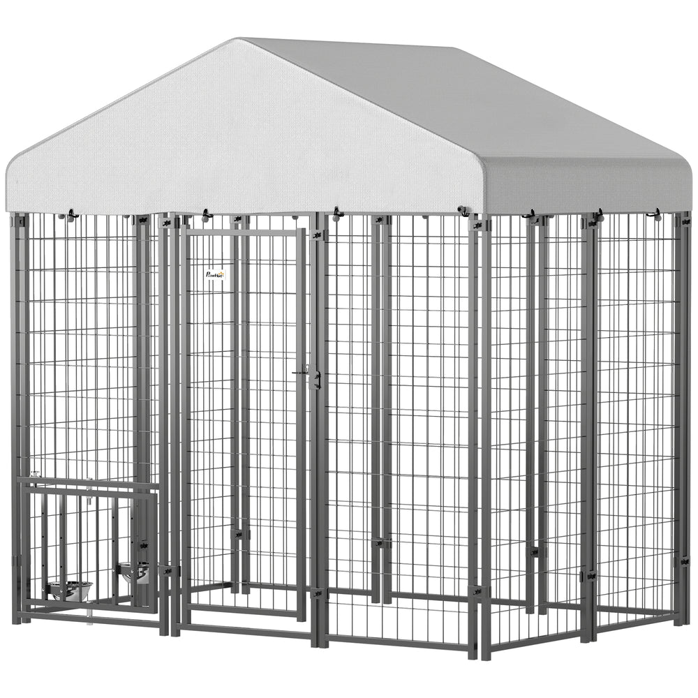 Kennel with waterproof cover, swivel and adjustable bowls on 4 levels