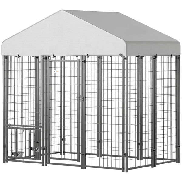 Kennel with waterproof cover, swivel and adjustable bowls on 4 levels
