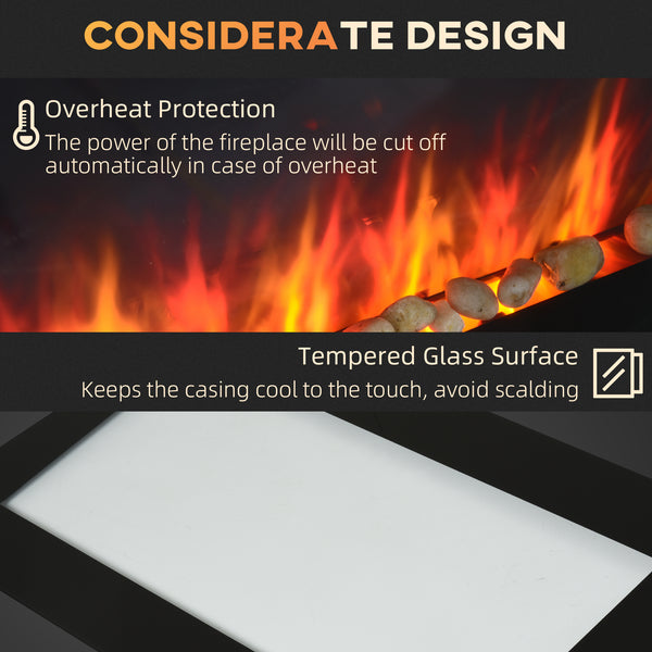 72 cm wall-mounted fireplace with patented LED flame effect and 7 colours, black