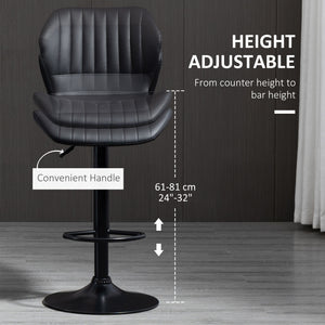 Set of 2 swivel and adjustable stools in PU leather, black