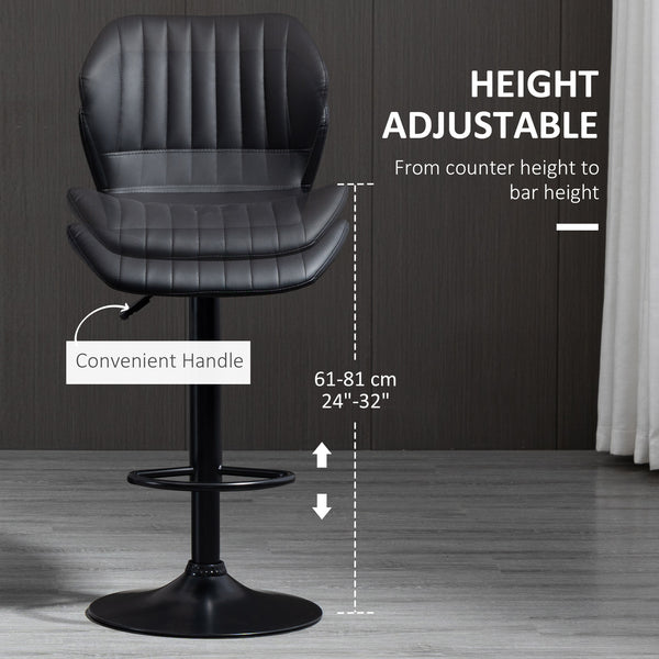 Set of 2 swivel and adjustable stools in PU leather, black