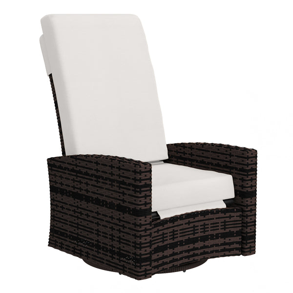 Woven rattan garden armchair with footrest and soft cushion