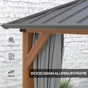13' x 10' Hardtop Gazebo with Netting Sidewalls and Curtains, Galvanized Steel Outdoor Gazebo Canopy for Garden