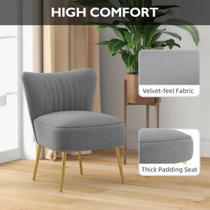 Set of 2 velvet armchairs with gold steel legs and tufted backrest, grey