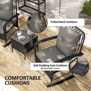 3-piece rattan bistro set with rocking chairs