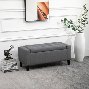 Linen-feel fabric upholstered storage ottoman bench with folding top, grey
