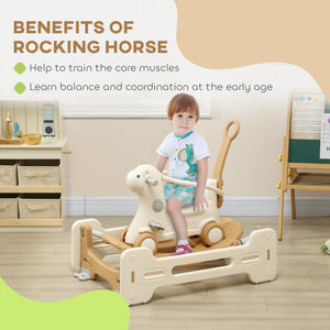5-in-1 Rocking Horse with Balance Board, Push Handle, Brown 