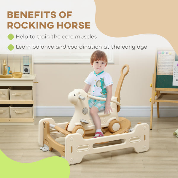 5-in-1 Rocking Horse with Balance Board, Push Handle, Brown 