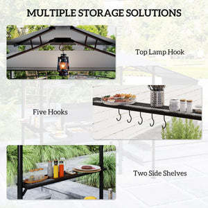 Two-tier barbecue shelter with side awning, light grey 