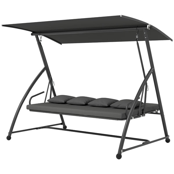 3-Seater Cushioned Patio Swing with Tilting Canopy, Dark Gray