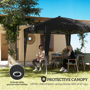 10 x 10 Pop-Up Canopy Tent with Center Light, UPF 50+ Protection, Remote Control, Black