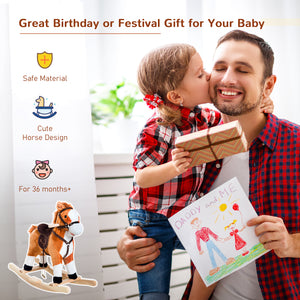 Plush Rocking Horse with Realistic Sound, Red and Brown