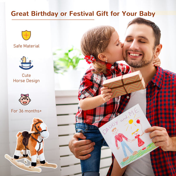 Plush Rocking Horse with Realistic Sound, Red and Brown